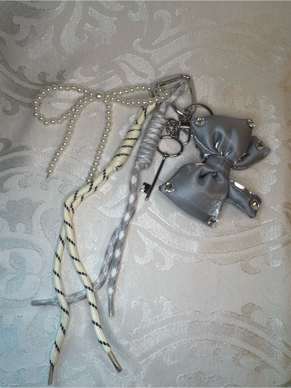 New Silver Bow Keychain Bag Charm with Decorative Shoelaces